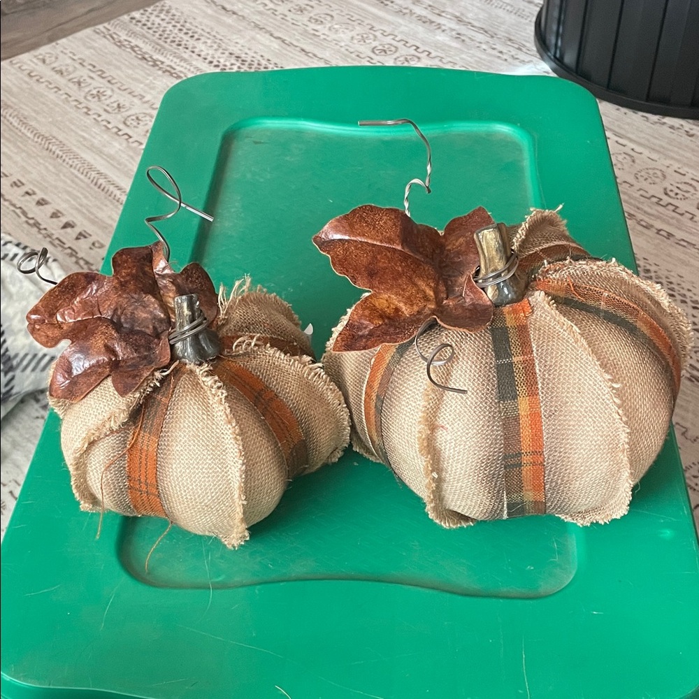 Rustic Fabric Pumpkins with Plaid Design, Set of 2